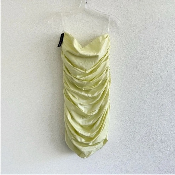 Bondi Born Rushi Strapless Ruched Silk Mini Dress Yellow Sorbet NWT - Picture 4 of 9